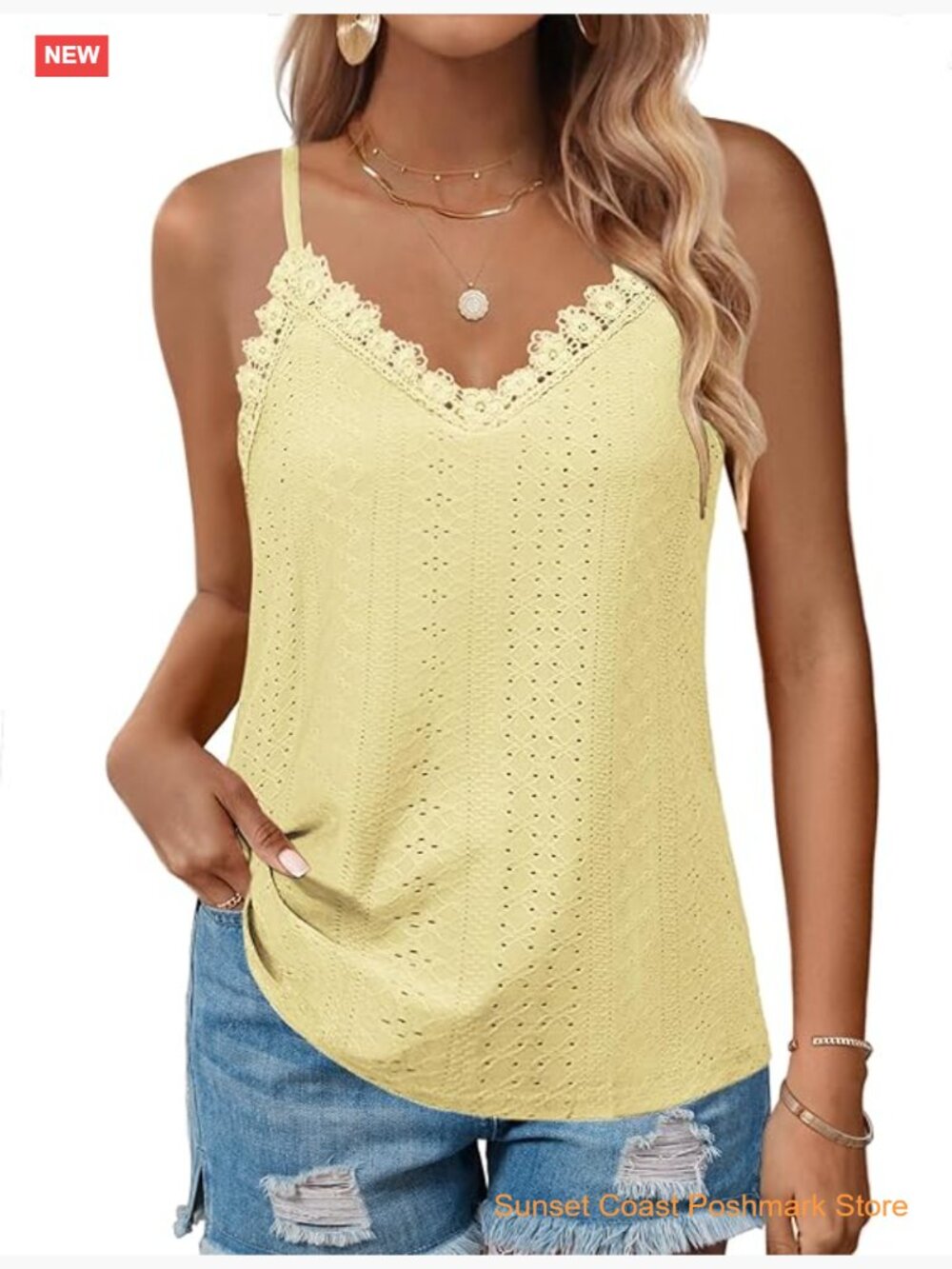 V Neck Lace Camisole Tank Top Sleeveless Summer Top Blouse Loose Fit